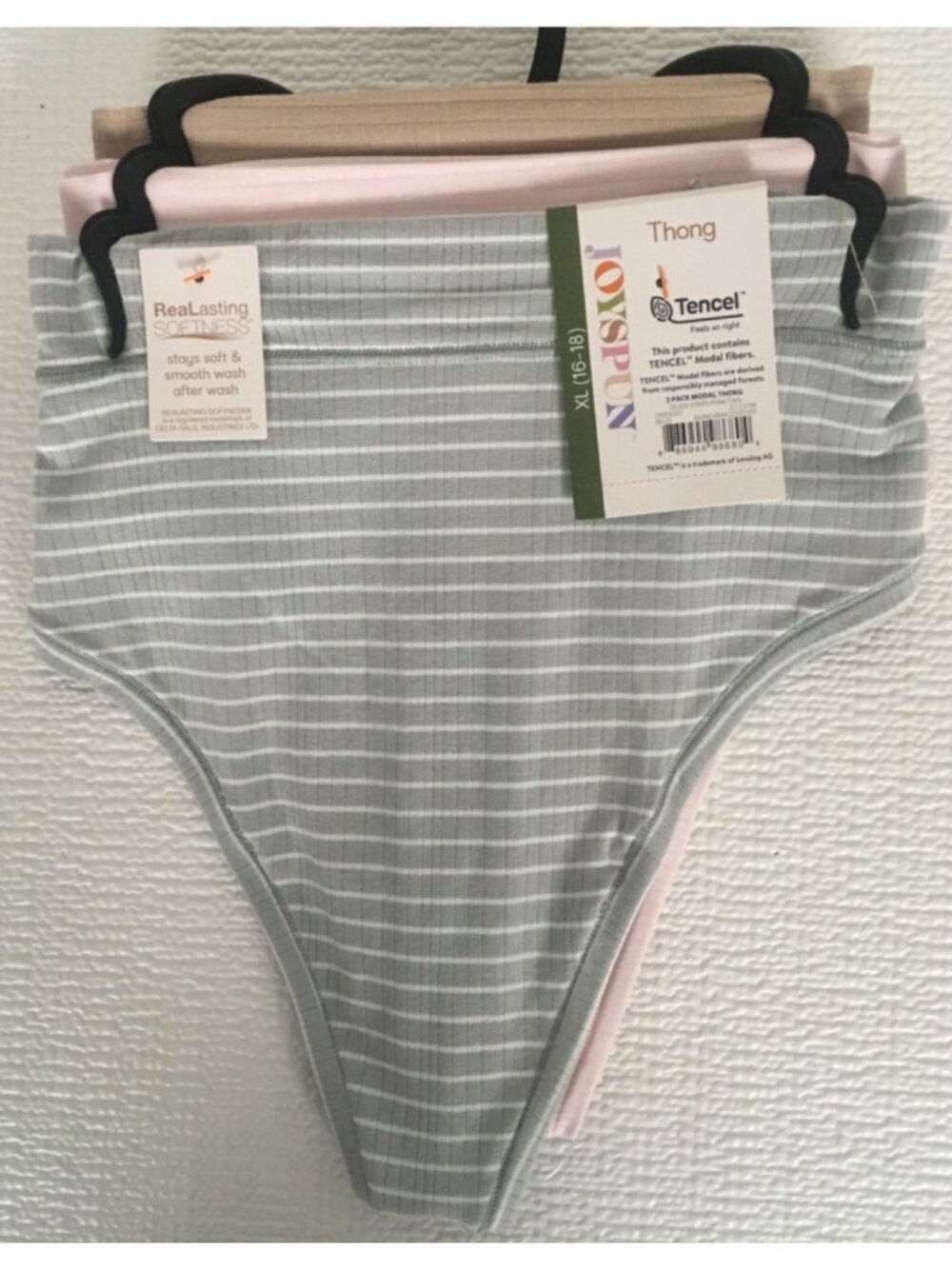 Joyspun 3 Pack Thong Underwear Size XL 16 to 18 Pink Tan Gray and White New